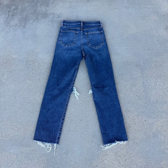 L'AGENCE Women Size 24 Dark Wash Distressed Knee High Rise Straight Leg Jeans - Picture 7 of 8